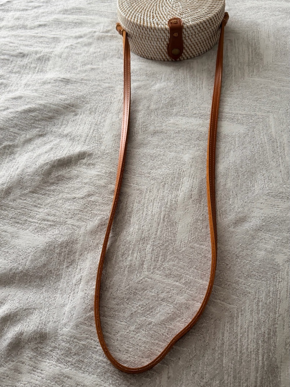 Woven Round Crossbody Bag with Brown Leather Trim - Picture 4 of 5